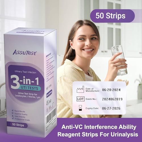Image of AssuTest UTI Test Strips - 3-in-1 Advanced Urinary Tract Infection Home for Women Men Kids Detection with Accurate Leukocytes, Nitrite, and PH Readings, Simple at-Home Urine Test Strips, 50ct
