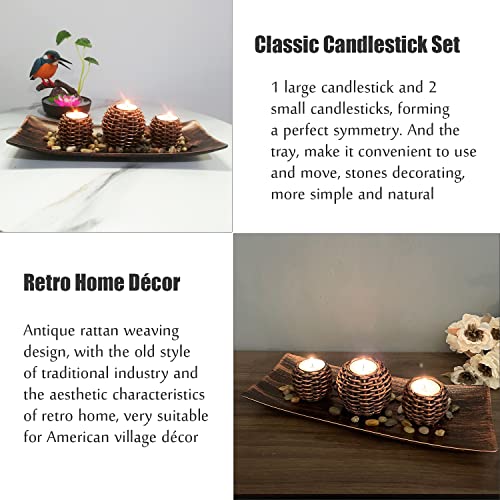 Candle Holder Set Of 3, Rustic Natural Candle Stand For Tea Light Pillars, Table Centerpiece Countertop Holiday Home Decoration, Birthday Gift #TOP1