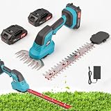 Tagliasiepi a Batteria 2 in 1 con 2 Batterie 2000mAh, Tagliabordi a Batteria con 2 Lame,Taglia Siepe Giardino a Batteria con Blocco di Sicurezza, Tagliasiepi Elettrico per Siepi, Bordi e Prato