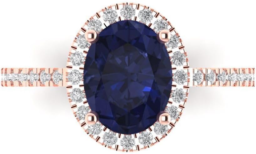 Clara Pucci 2.27cttw Blue Sapphire Oval Cut Bridal Promise Ring for Women in 14K White Gold - Hidden Halo Solid Gold (9X7mm)