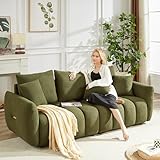 Wrofly Teddy Cloud Sofa Couch, Comfy Upholstered Sherpa Deep Seat Boucle Sofa, Cozy Modern 3 Seater Couch with 3 Pillows, Oversized Loveseat for Living Room Apartment Office, Olive Green