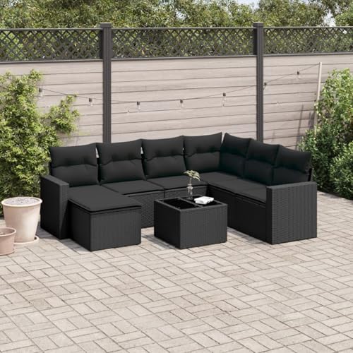 Gecheer Set de sofás de jardín 8 Piezas y Cojines ratán sintético Negro,Muebles de Salón de Jardín,Conjuntos Muebles Terraza Jardin Exterior Patio,Type 152