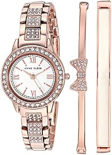 Anne Klein Women's Swarovski Crystal Accented Rose Gold-Tone Bracelet Watch and Bangle Set