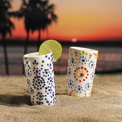 Image of Talavera Shot Glasses Set of 4 Authentic Mexican Tequila Shot Glasses - Hand-painted - 2 Oz (Mandala)
