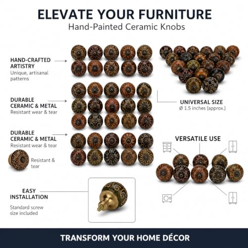 Image of Pack of 20 Brown Round Shiny Ceramic Dresser Knobs