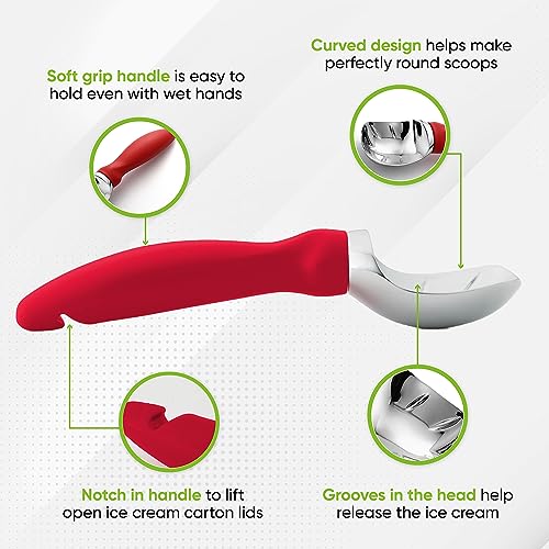 Image of Spring Chef Heavy Duty Metal Ice Cream Scoop with Soft Grip Handle, Red