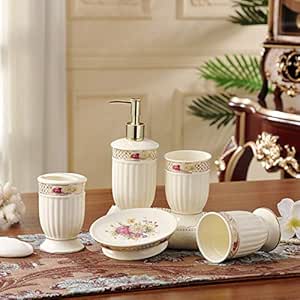 Amazon.com: European Luxury Ceramic Bathroom Accessories Set Five-Piece ...