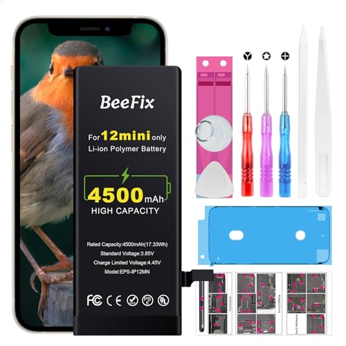 Beefix Akku für iPhone 12 Mini: 4500mAh Li-Ion Ersatzakku für iPhone 12 Mini mit Reparaturwerkzeugen Batterie Kompatibel mit Modell A2399 A2400 A2398 A2176