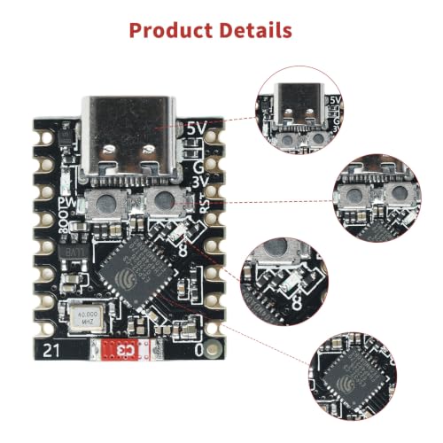 Image of ESP32-C3 Supermini Development Board, 3 Pack 4MB Flash Core Board ESP32 Super Mini Development Board WiFi Bluetooth RISC-V 32-bit CPU 160MHz (3PCS)