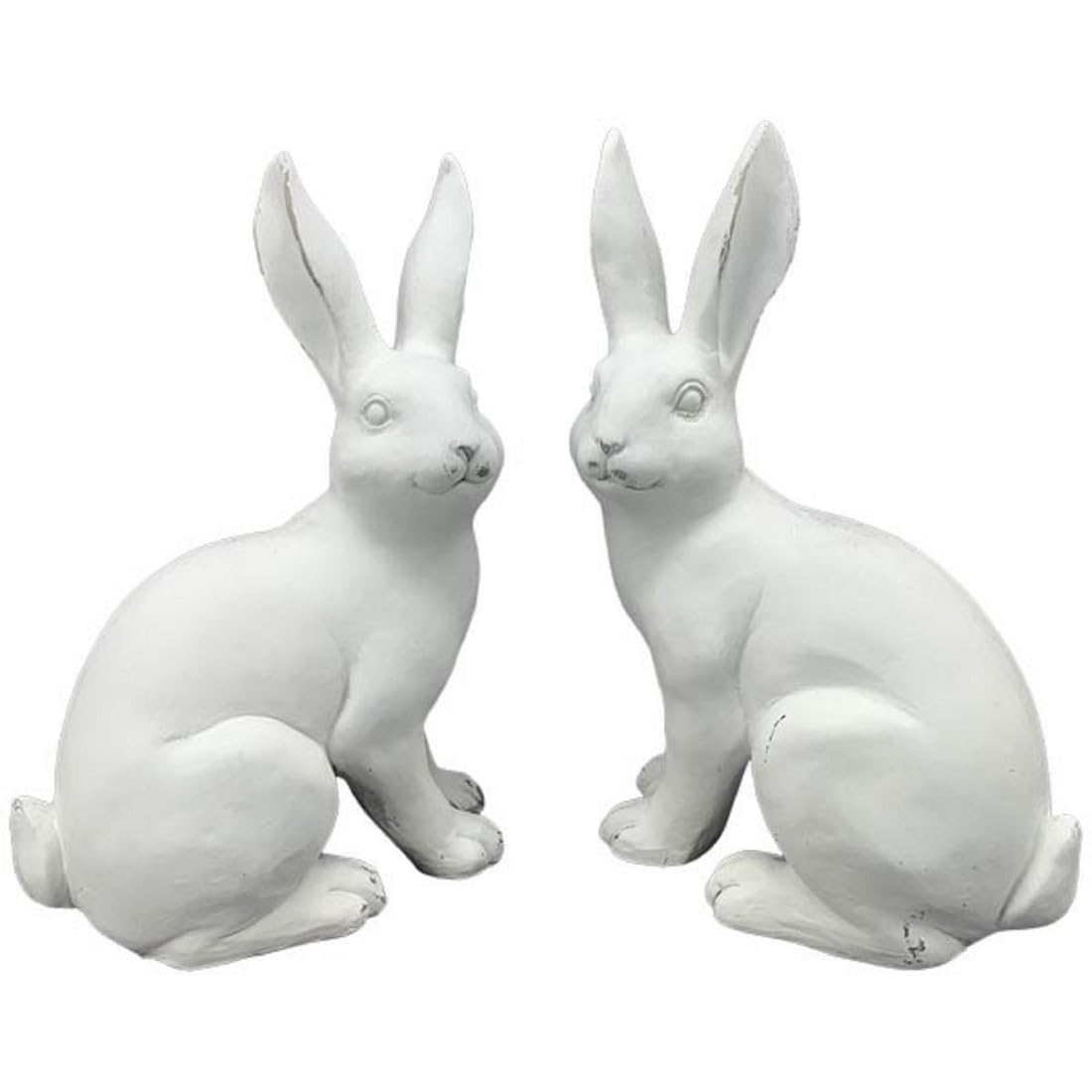 frühlingshafter Osterhase Deko-Hase als hockender Osterhase Moppel in mattweißer antiker Optik in verschieden Größen (groß Blick rechts)