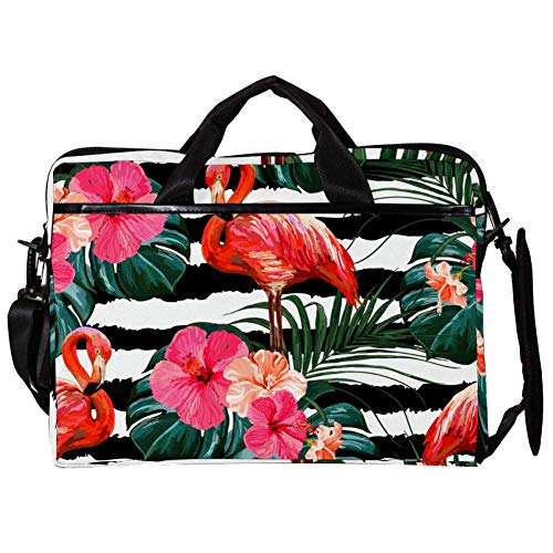 Maletín de flamingo y flores tropicales para ir a la universidad con portátil de 15 pulgadas