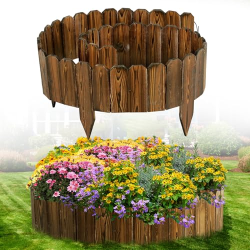 Wooden Garden Edging - 11.8ft x 8in Weather-Resistant Pine Landscape Border Fence for Outdoor Patio Lawns Yard Flower Beds Decoration
