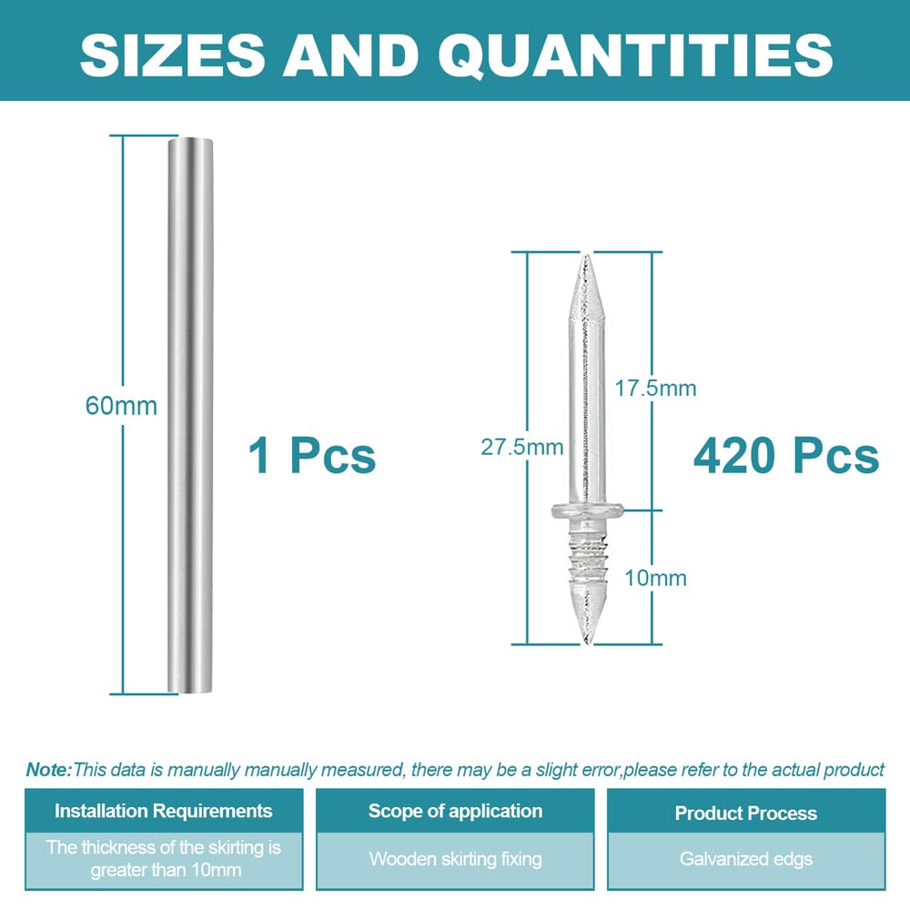 420 Pcs Double Headed Skirting Nails, Double Sided Traceless Nails with Sleeve Tool - Image 2