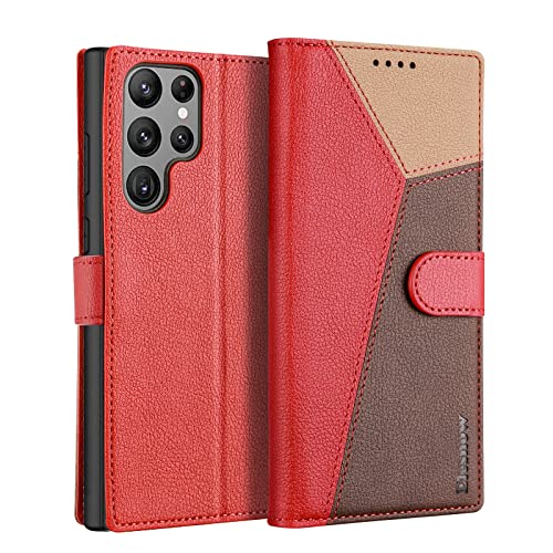 ELESNOW Coque Samsung Galaxy S22 Ultra 5G, Antichoc Étui Portefeuille Housse en Cuir [Fentes pour Cartes] [Stand Support] [Fermeture Magnétique] Flip Protectio pour Galaxy S22 Ultra 5G (Rouge) Cover