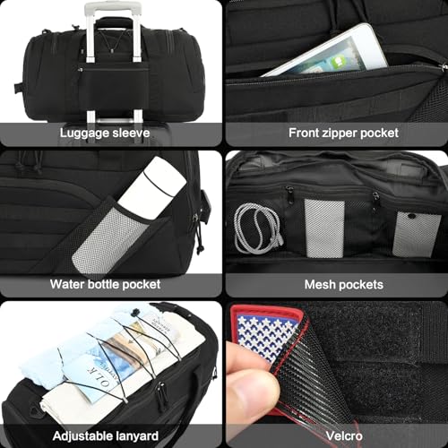 Image of 3-in-1 Tactical Gym & Travel Duffle Bag Backpack Men Multi-Functional 45L Military Sports Duffle Bag with Shoe Compartment & Wet Pocket for Workout Weekender Overnight Bag with Molle Webbing, Black