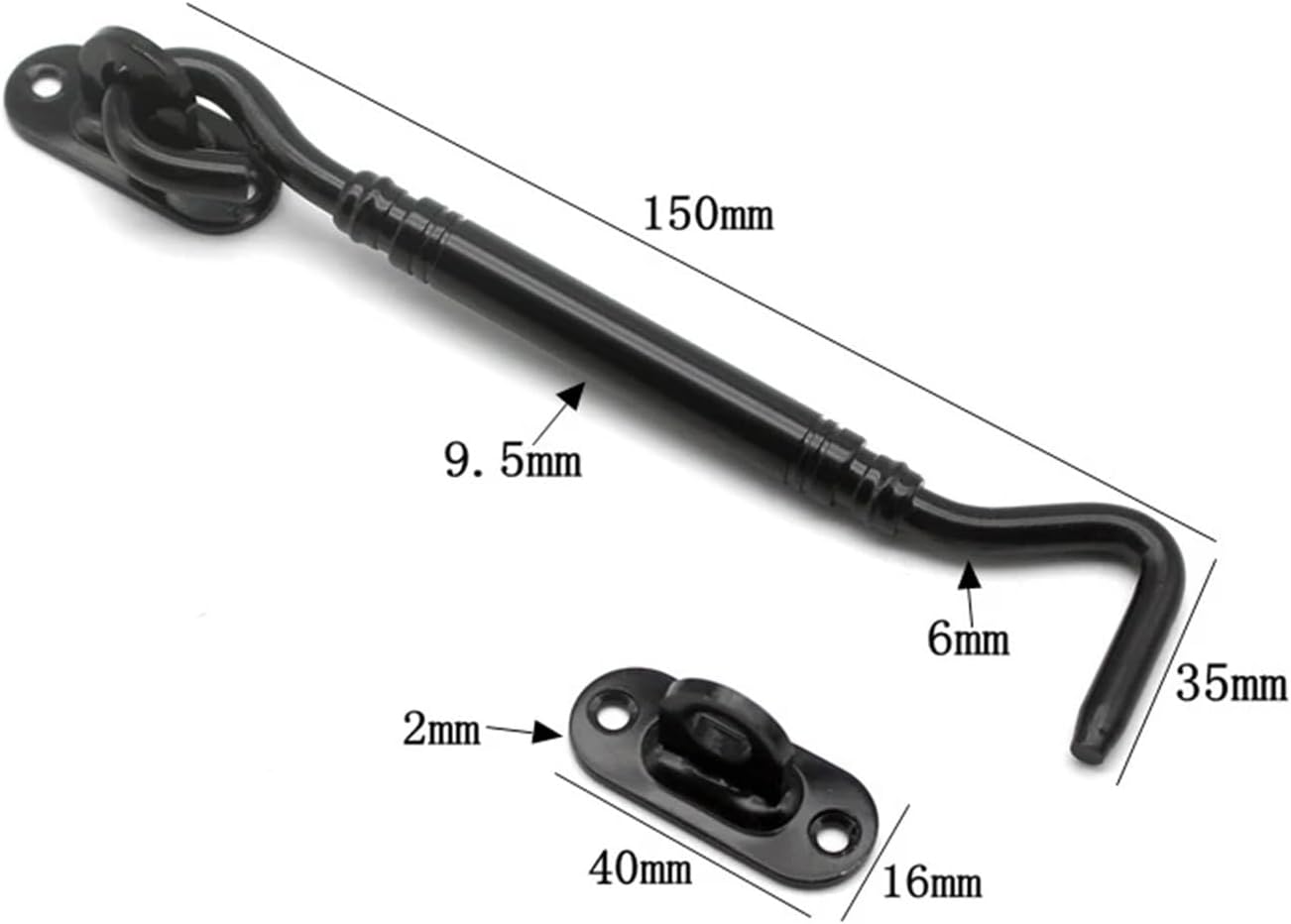 Stainless Steel Window Hook, Sliding Door Universal Snap Lock Cabin Hook Door Latch Hook Window Hasp Hook Black/Silver(6inch Black)