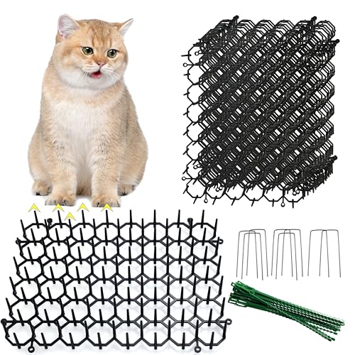 KOKMEYA Alfombrillas Antigatos con Pinchos (Pack de 12, 20x15cm) - Repelente con 8 Estacas y 20 Bridas - Malla para Jardín, Sofá y Plantas - Barrera Interior/Exterior