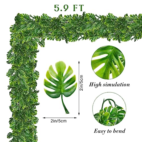 Zeyune 5.9 Ft Artificial Monstera Leaf Vines Fake Hanging Plants Greenery Garland Monstera Faux Vines For Garden Porch Jungle Luau Safari Hawaiian Beach Wedding Party Tropical Outdoor Decor (6 Pcs) #TOP1