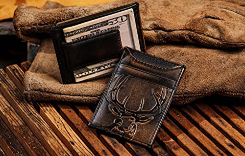 Hoj Co. Deer Front Pocket Wallet | Men's Money Clip Wallet | Strong Magnetic Clip | Slim Wallet With Money Clip (Deer Fpw) #TOP1