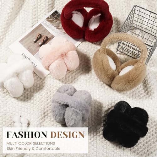 Tavaleu Ear muffs for Women Winter, Faux Fur Earmuffs, Cute Foldable Fluffy Ear Warmers, Soft Warm Ear Covers for Women Men