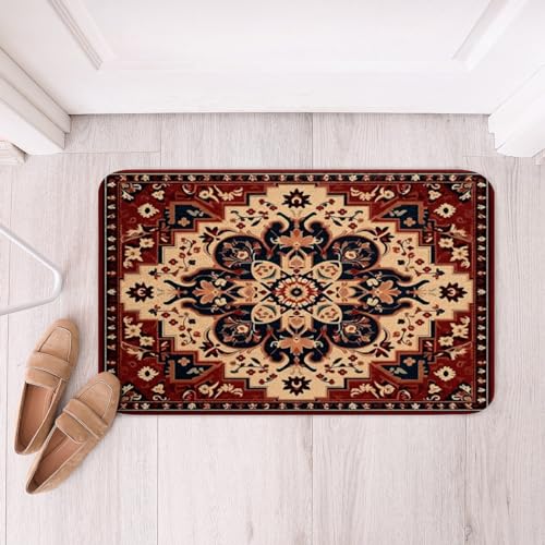 Oriental Floral Bath Rugs Vintage Flower Bathroom Mats for Toddler Kids, Art Deco Medallion Bath Carpets 20x32 Boho Paisley Floor Mats for Living Room, Retro Aesthetic Bathroom Rugs Ultra Soft