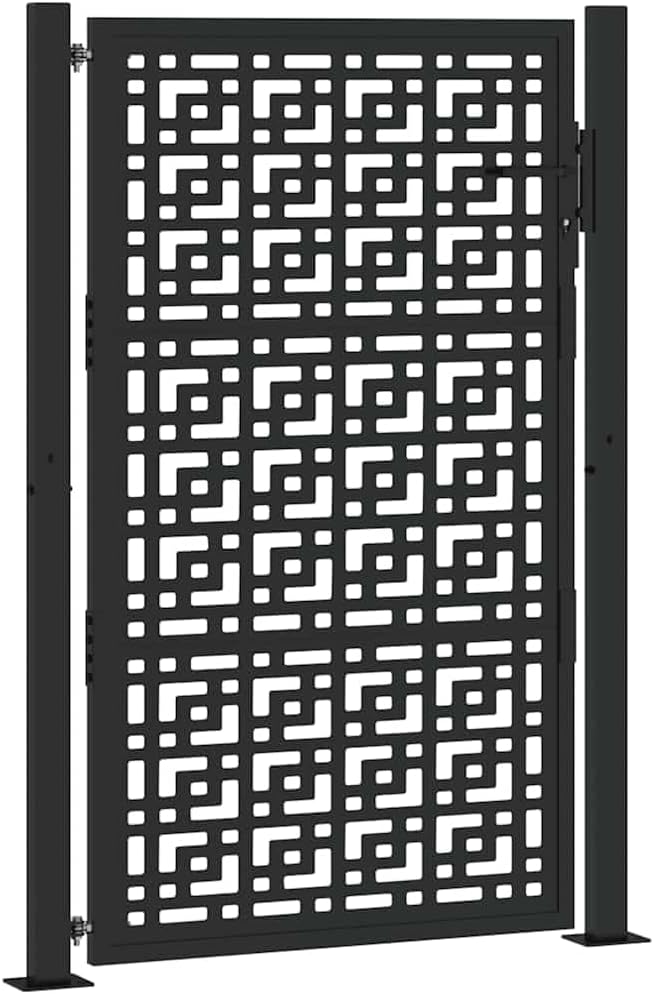 vidaXL Black Steel Patio Gate 41.3x61" Cross Design - Durable Weathering Steel Garden Fence Entry