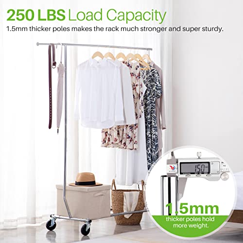 Hokeeper 250 Lbs Load Capacity Commercial Grade Clothing Garment Racks Heavy Duty Sing Rail Adjustable Collapsible Rolling Clothes Rack On Wheels, Chrome Finish #TOP1