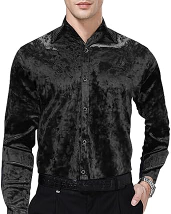 Mens Dress Shirts Velvet Long Sleeve Button Down Shirts for Wedding Party