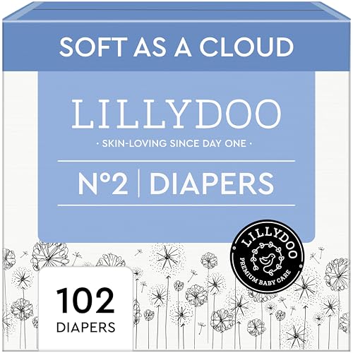 Image of LILLYDOO Baby Diapers - Size 2 (9+ lbs), Half-Monthly Supply (102 Count), Leak Protection, Skin-Friendly, Ultrasoft, Perfume- & Chlorine-Free, Hypoallergenic, Dermatologist Tested, Oeko-TEX®