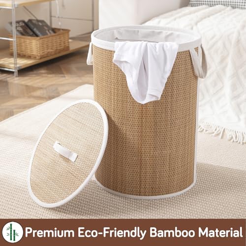 Image of HOKIPO Eco-Friendly Bamboo Laundry Basket for Clothes with Lid, Large - 48 Liter Laundry Hamper 35x50 cm (AR-6147)
