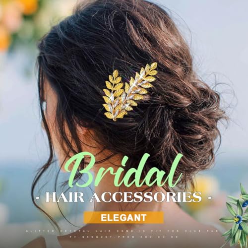 Peine para boda con hojas doradas y cristales miniatura 7
