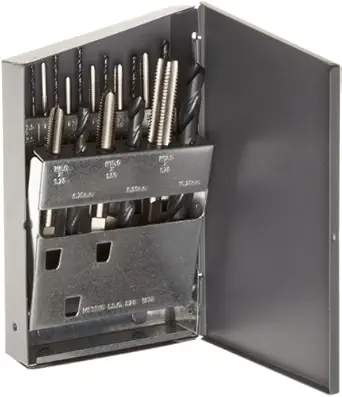 Chicago Latrobe HM18 High-Speed Steel Jobber Length Drill Bit and Tap Set with Metal Case Black Oxide Drill Bits/Uncoated Taps Metric 18-piece Metric Drill Bit Sizes M2.5 to M12 Tap Sizes