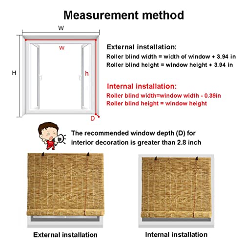 Bamboo Window Blinds Patio Woven Shades 18" 27" 32" 35" 38" 44" 60" 64" 72" 74" W Cordless Roll-Up Reed Shade With Lifter, Windproof Bamboo Shades Outdoor Porch Window Curtains (Color : Natural (Whit #TOP7
