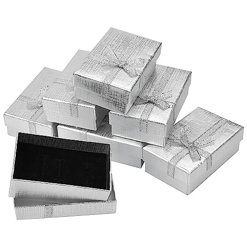 KBNIAN 24 Stück Kraft Pappschachteln mit Schleife Geschenkbox Kraftpapier Schmuckschatulle mit Deckel für Halskette Ring Geschenke Display-8x5x2.8cm