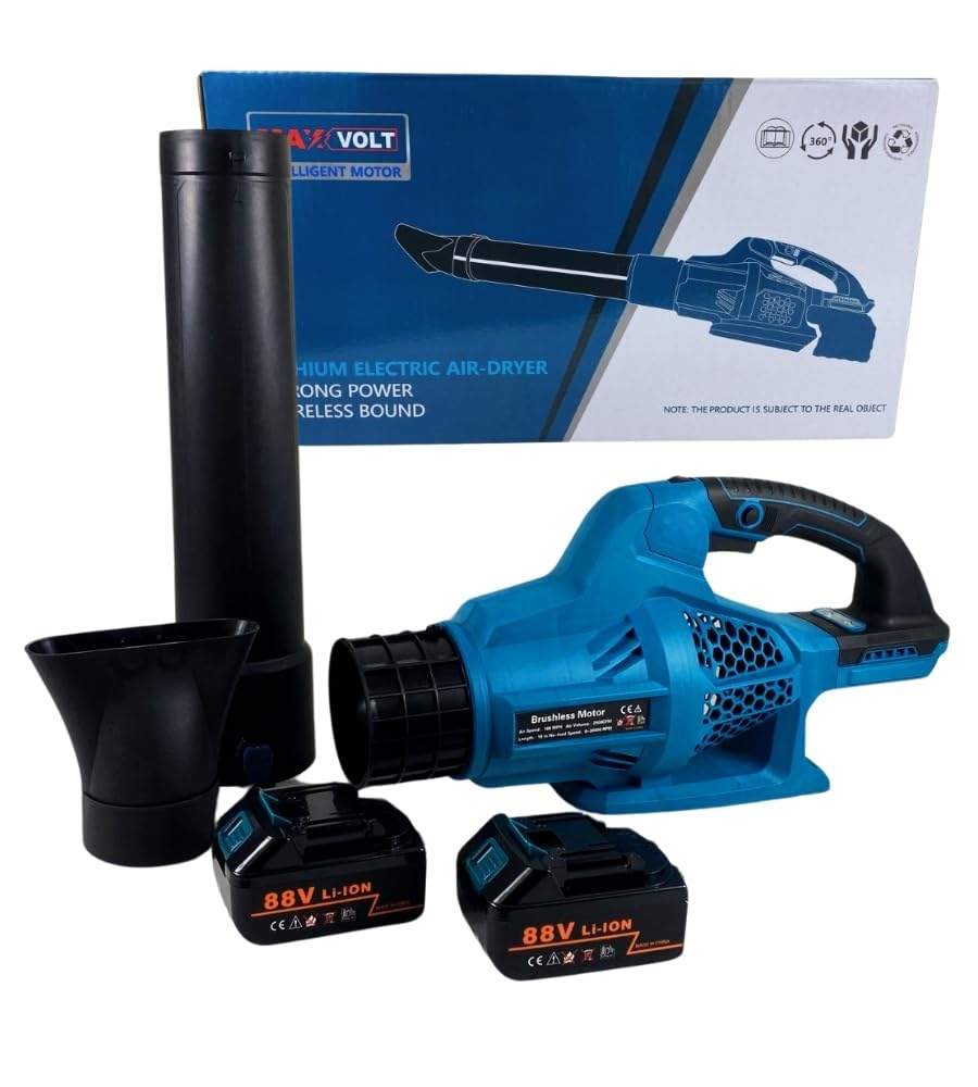 Soffiatore a Batteria, 6 Velocità Soffiatore Elettrico Portatile Senza Filo, Motore Brushless, 2 batterie Velocita Aria 160 MHP 30.000 RPM, Giardino Foglie