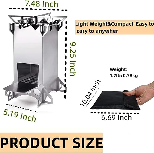 Fithike Backpacking Camping Rocket Stove,Portable Stainless Steel Wood Burning Camping Stoves For Outdoor Cooking Hiking Survival Travel Picnic Bbq thumb #2