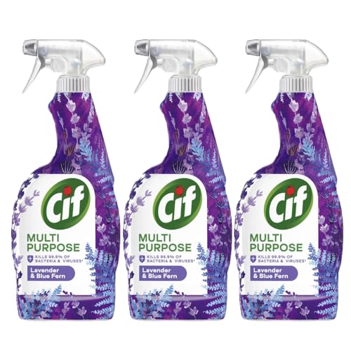 Cif 3x 700ml Multipurpose Cleaner With Welari Thank You Card Lavender Blue Fern Antyseptic Surface Kitchen Bathroom Spray (2100ml)