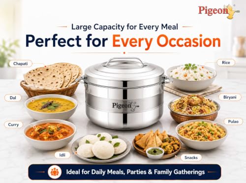 Image of Pigeon Galaxy Stainless Steel Insulated Casserole | Insulated Hot Pot | Food Grade Casserole Container with Steel Lid - Galaxy (1000ml+1500ml+2500ml) combo