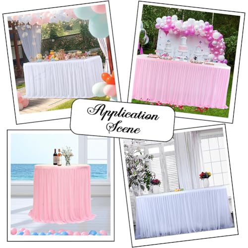 CREATCABIN 6FT Table Skirt Black Table Skirts Rectangular Pleated Tables Desk Skirt Ruffle Tablecloth Polyester with Adhesive Tape for Princess Wedding Birthday Party Banquet Gift Decorations - Image 3