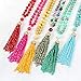 RIAH FASHION Bohemian Pendant Beaded Long Statement Necklace - Sparkly Crystal Bead Boho Teardrop, Natural Stone, Tassel Charm Wrap Lariat (Beaded Tassel - Mustard)