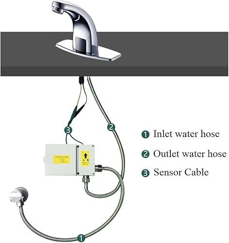 Miniatura 3 de Awlstar Grifo de lavabo de baño sin contacto de un solo agujero, grifo de cocina manos libres, cromado pulido alimentado por DC, 6 x 6 pulgadas,