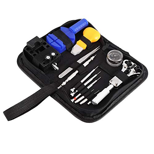 Uhrenreparatur-Set, 13-teilig, professionelles Uhren-Reparatur-Werkzeug-Set, Uhrmacher-Werkzeug-Set mit Gliederentferner, Gehäuse-Öffner, Schraubenzieher und Rücken-Entferner Cover