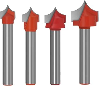 4pcs 6mm Shank CNC Tools Point Cutting Roundover Router Bit for Woodworking C3 Carbide Router Bit Set with 3.96/4.76/6.35/7.96mm Radius