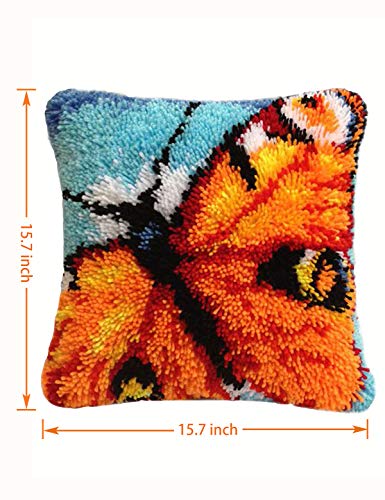 Image of clubevy Latch Hook Kits DIY Crocheting Embroidery Throw Pillow Case Needlework Cross Stitch Kits Rug Crochet Yarn Kits (Butterfly)