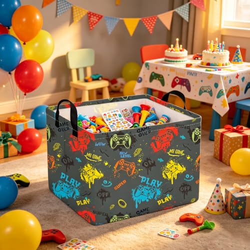 Image of Rectangular Game baskets,Kids Storage Bins,Waterproof Collapsible Storage Bin,Book Storage Bin,Cute Organizer Box,Party basket,Kids room Decor(Colorful game)