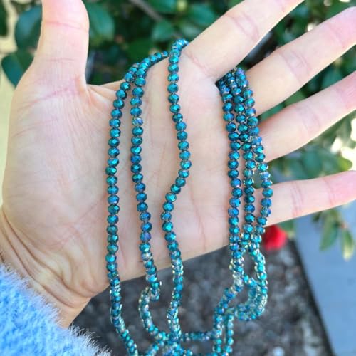 Image of 500pcs Czech Faceted Rondelle Crystal Glass Loose Beads 4mm Small Tiny Spacer Bulk Green Peridot Shimmer for DIY Craft Jewelry Making CCR436