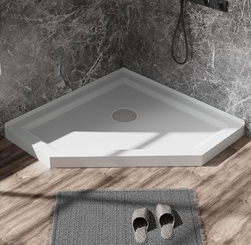 Goodyo 36 in. D x 36 in. W x 3.5 in. H Neo-Angle Shower Base, Corner Drain Shower Pan in White