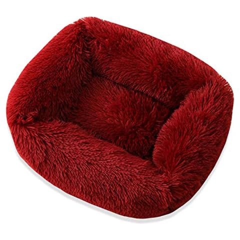 pawstrip Dog Bed, Soft Long Plush Winter Cat Bed, Washable Fluffy Warm Pet Cushion for Cats Puppy Small Medium Dogs, Calming Pet Beds Improved Sleep, Wine Red, L Cover
