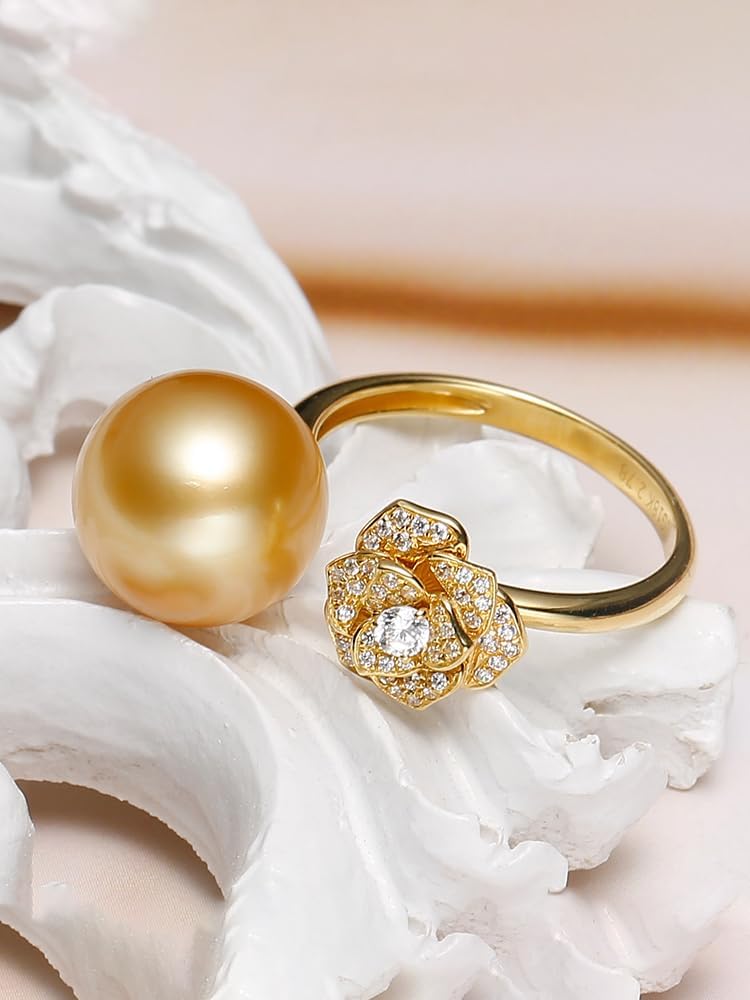 NONNYL Wife Jewelry Gifts - Genuine South Sea Golden Pearl Jewelry Rings for Women, Birthday Jewelry for Girlfriend, Valentine's Day for Wife NO3329