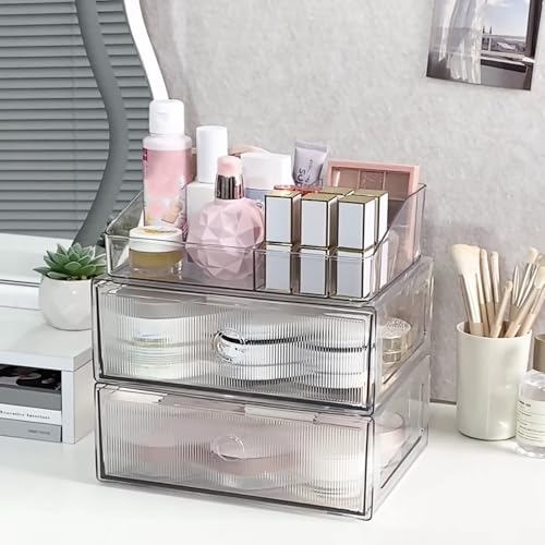 GOXITAX 3-Tiers Makeup Organizer with Drawer, Stackable...